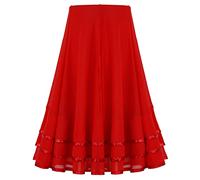 inlzdz Enfant Fille Robe Tutu Danse Espagnole Flamenco Volants Jupe Plissée Danse Latine Salsa Jazz Tango Jupe Danse Classique Ballerine Soirée Bal Performance 6-14 Ans Rouge 13-14 Ans