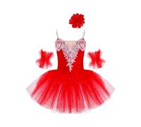 inlzdz Enfant Fille Tutu de Danse Ballet Jazz Arc-en-Ciel Justaucorps de Danse Ballet Robe Danse Moderne Jazz à Paillettes Robe Princesse Costume Carnaval Fille 18 Mois-12 Ans B Rouge 9-10 Ans