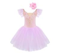 inlzdz Enfant Fille Tutu de Danse Ballet Jazz Arc-en-Ciel Justaucorps de Danse Ballet Robe Danse Moderne Jazz à Paillettes Robe Princesse Costume Carnaval Fille 18 Mois-12 Ans A Rose 13-14 Ans