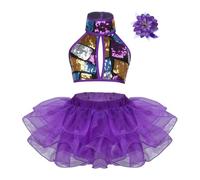inlzdz Enfant Fille Tutu de Danse Ballet Jazz Arc-en-Ciel Justaucorps de Danse Ballet Robe Danse Moderne Jazz à Paillettes Robe Princesse Costume Carnaval Fille 18 Mois-12 Ans Violet A 10-12 Ans