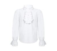 inlzdz Enfant Garçon Vintage Chemise à Manche Longue Coton Gothique Punk T-Shirts Col Rabattu Renaissance Médiéval Victorien Blouse de Baptême Soirée 6-16 Ans Blanc 14 Ans