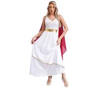 inlzdz Femme Déesse Grecque Romaine Antiquité Déguisement Costume Déesse Olympe Mythologie Halloween Carnaval Fête Blanche Togue sans Manches S-4XL Bourgogne XL