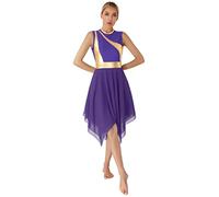 inlzdz Femme Robe Danse Liturgique sans Manche Tulle Robe Danse Valse Tango Latine Métallique Brillante Robe Dance Lyrique Choir Gown Robe Soirée Fête Dress S-XXL A Violet XXL