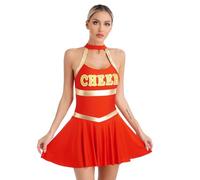 inlzdz Femme Robe de Pom-Pom Girl Costume Cheer-Leader Majorette Halloween Carnaval Cosplay Robe de Sport Gymnastique Competition S-XXL A Rouge L