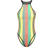 inlzdz Femme Une Pièce Maillot de Bain Résille Transparent Femme Monokini Rayures Arc-en-Ciel Body Halter Vêtement de Plage Piscine Orange&Vert&Jaune Large