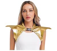 inlzdz Femmes Shiny Brillant Épaule Armure Shrug Haut Gothique Punk Vêtements Accessoires Halloween Carnaval Costume Or M