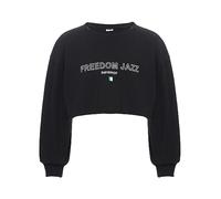 inlzdz Fille Enfant Pulls de Danse Moderne Jazz Crop Top Imprimé Lettres Haut Court Danse Rue Hip-Hop Sweatshirt Sweat de Sport T-Shirts Manches Longues Dancewear 6-16 Ans A Noir 11-12 Ans