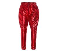 inlzdz Filles Garçons Métallique Danse Harem Pant Gymnastique Athlétique Leggings Jazz Hip Hop Latin Ballet Moderne Danse Tenue De Danse Rouge 17-18 Years
