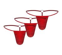 inlzdz Heren x String Tanga en Cuir Lustré Mini Slip sous Vêtement Trunk Thong Briefs avec Poche Bulge en Aspect Mouillé Linge Corps Dessous T Retour Rouge L