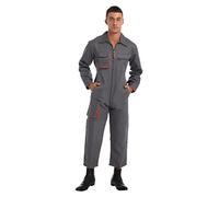 inlzdz Homme Combinaison de Travail à Manches Longues Zippé Salopette de Travail Performance Stretch Bodysuit en Coton avec Poches S-4XL Gris foncé M