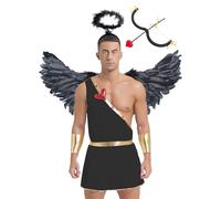 inlzdz Homme Déguisement Ange Cupidon Halloween Carnaval Asymétrique Toge Arc Flèche Cadeau Saint Valentin Cosplay Noir S