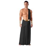 inlzdz Homme Déguisement Toge Grecque Halloween Carnaval Costume César Mythologie Grecque Dieu Une Épaule Robe Romain Olympe Toga E Noir XL