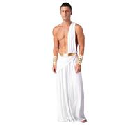 inlzdz Homme Déguisement Toge Grecque Halloween Carnaval Costume César Mythologie Grecque Dieu Une Épaule Robe Romain Olympe Toga E Blanc XL