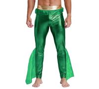 inlzdz Homme Pantalon Imprimé Sirène Échelle Poisson Déguisement Sirène Prince Halloween Carnaval Fête Brillant Legging Collant S-4XL Vert L