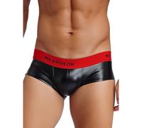 inlzdz Homme Short Latex Cuir Sexy Brief Culotte Bulge Pouch Boxer Taille Basse Caleçon sous-Vêtements de Nuit Underpants M-3XL A Noir XXL