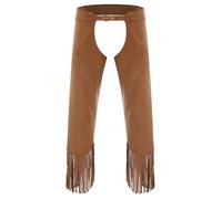 inlzdz Hommes Vintage Chaps Cowboy Boucles Réglables Entrejambe Ouvert Franges Pantalon Suédé pour Fête Halloween Brun L