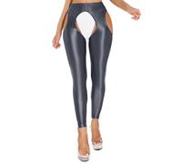 inlzdz Legging Ouvert Entrejambe Fesses pour Femme Moulant Slim Pantalon sous-Vêtement de Nuit Sexy Leggings sans Toe Fermé Pyjama M-XXL A Gris XXL