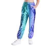 inlzdz Pantalon Brillant Danse Filles Pantalon Resserré aux Chevilles Garcons Enfants Holographique Métallique Pantalon Jazz Disco Danse Hip-hop Bleu 13-14 Ans