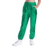 inlzdz Pantalon Brillant Danse Filles Pantalon Resserré aux Chevilles Garcons Enfants Holographique Métallique Pantalon Jazz Disco Danse Hip-hop Vert 5-6 Ans
