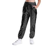 inlzdz Pantalon Brillant Danse Filles Pantalon Resserré aux Chevilles Garcons Enfants Holographique Métallique Pantalon Jazz Disco Danse Hip-hop Noir 13-14 Ans
