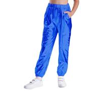 inlzdz Pantalon Brillant Danse Filles Pantalon Resserré aux Chevilles Garcons Enfants Holographique Métallique Pantalon Jazz Disco Danse Hip-hop Bleu Royal 5-6 Ans