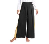 inlzdz Pantalon de Danse Liturgique Femme Casual Décontracté Pantalon Jambe Large Pantalons de Danse Salon Compétition Ballroom Dancewear S-XXL A Noir S