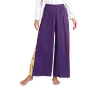 inlzdz Pantalon de Danse Liturgique Femme Casual Décontracté Pantalon Jambe Large Pantalons de Danse Salon Compétition Ballroom Dancewear S-XXL A Violet S