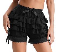 inlzdz Shorts Femme Bermudas sous Jupe Robe Culotte de Sécurité Bloomer Bouffantes Lolita Pantalons Courts Pyjama Respirant Caleçon Boxer Panty Pantacourt S-XXL A Noir M