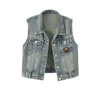 inlzdz Veste De Jeans Pour Femmes Sans Manches Courte Top Cropped Veste De Denim Avec Poche Tenue De Sortie Occasionnelle Pour Soirée De Club Bleu clair 4XL