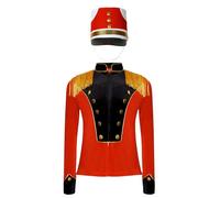 inlzdz Veste Enfant Garçon Fille Déguisement Tambour Trompette Fanfare Uniforme Révolution Française Napoléon Soldat Carnaval Noël Fête Halloween Chapeau 4-16 Ans Rouge Noir #1 9-10 ans