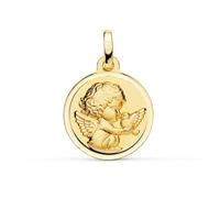 Inmaculada Romero IR Ange Médaille Mocking Boy en or 9 carats, 16 mm, avec oiseau. Gravure incluse. Personnalisable.