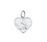 Inmaculada Romero IR Ange Médaillon cœur en or blanc 9 carats de 14 mm. Gravure incluse. Personnalisable. Gravure incluse.