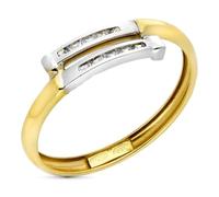 Inmaculada Romero IR Bague Alliances en or bicolore 9 carats avec zircon cubique, double canal, largeur maximale 5 mm.