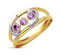 Inmaculada Romero IR Bague Bague double corps en or bicolore 9 carats avec zircon cubique couleur améthyste, largeur maximale 8,5 mm.