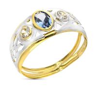 Inmaculada Romero IR Bague Bague en or bicolore 9 carats avec double corps et centre en aigue-marine, largeur maximale du corps : 9 mm.