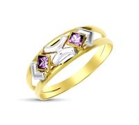 Inmaculada Romero IR Bague Bague en or bicolore 9 carats, double corps ajouré, zircones cubiques couleur améthyste, largeur maximale du corps 7 mm.