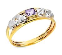 Inmaculada Romero IR Bague Bague en or bicolore 9 carats, double corps, zircon cubique, améthyste au centre, largeur maximale du corps : 9 mm.