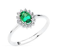 Inmaculada Romero IR Bague Bague en or blanc 18 carats sertie d'une émeraude de 6 x 4 mm (0,39 ct) et de 14 diamants (0,01 ct).