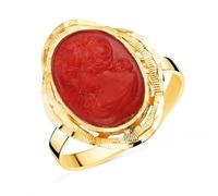 Inmaculada Romero IR Bague Camée corail en or 18 carats avec tête ovale de 19 x 14 mm et contour sculpté