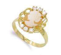 Inmaculada Romero IR Bague Camée en or 18 carats, ovale, 15 x 13 mm, avec zircons et une lunette roulée.