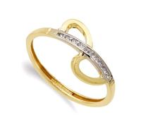 Inmaculada Romero IR Bague Détail en feuille fendue en or bicolore 9 carats et zircon cubique en canal, largeur maximale de la tête 9 mm.