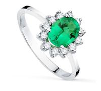 Inmaculada Romero IR Bague Émeraude femme en Or Blanc 18 Carats 8mm. 1,1 ct. combiné 12 diamants 0,035ct.
