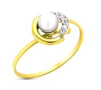 Inmaculada Romero IR Bague En or 9 carats avec une perle au centre combinée à des zirconiums cubiques, largeur maximale de la tête de 8 mm.