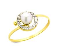 Inmaculada Romero IR Bague En or 9 carats avec une perle de 4 mm et des têtes en zircon cubique de 8 mm de large.