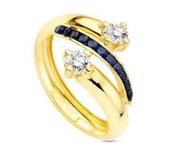 Inmaculada Romero IR Bague En or 9 carats avec zircon cubique bleu et blanc combiné, deux anneaux, largeur maximale de 14 mm.