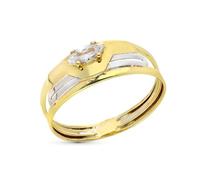 Inmaculada Romero IR Bague en Or Bicolore 9 carats ajouré avec zircone maquise au centre, largeur de tête maximale de 7 mm.