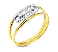 Inmaculada Romero IR Bague En or bicolore 9 carats avec centre en zircone cubique à double détail, largeur maximale de 8 mm.