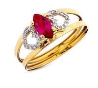 Inmaculada Romero IR Bague En or bicolore 9 carats, deux anneaux de zircone cubique rouge marquise, combinés avec une largeur maximale de 8 mm.