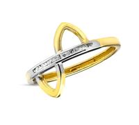 Inmaculada Romero IR Bague en or bicolore 9 carats, losanges fendus associés à des zircones cubiques, largeur maximale du canal de 12 mm.