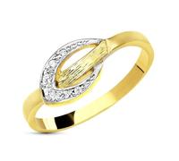 Inmaculada Romero IR Bague Feuille ajourée en or massif 9 carats bicolore avec zircon cubique, largeur maximale 6,5 mm.